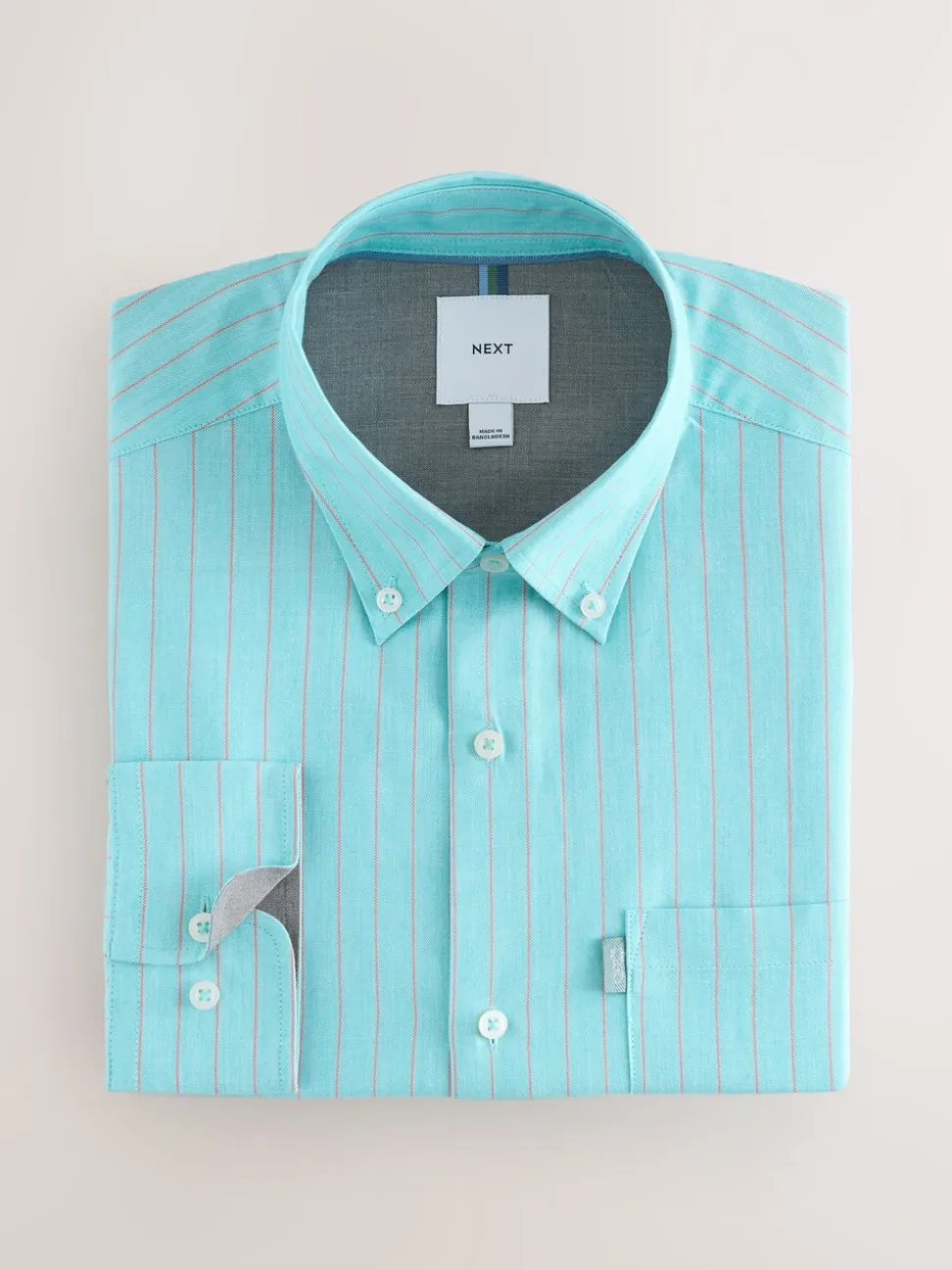 Mint Green Stripe Regular Fit Easy Iron Button Down Oxford Shirt