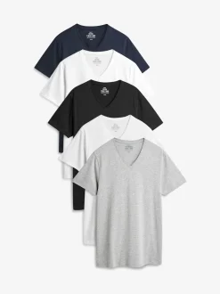 Mixed Slim Fit 100% Cotton V-Neck Layering T-Shirts 5 Pack