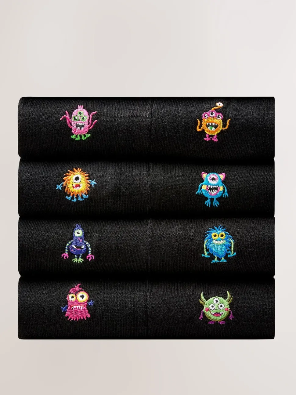 Monsters Fun Embroidered Socks 8 Pack