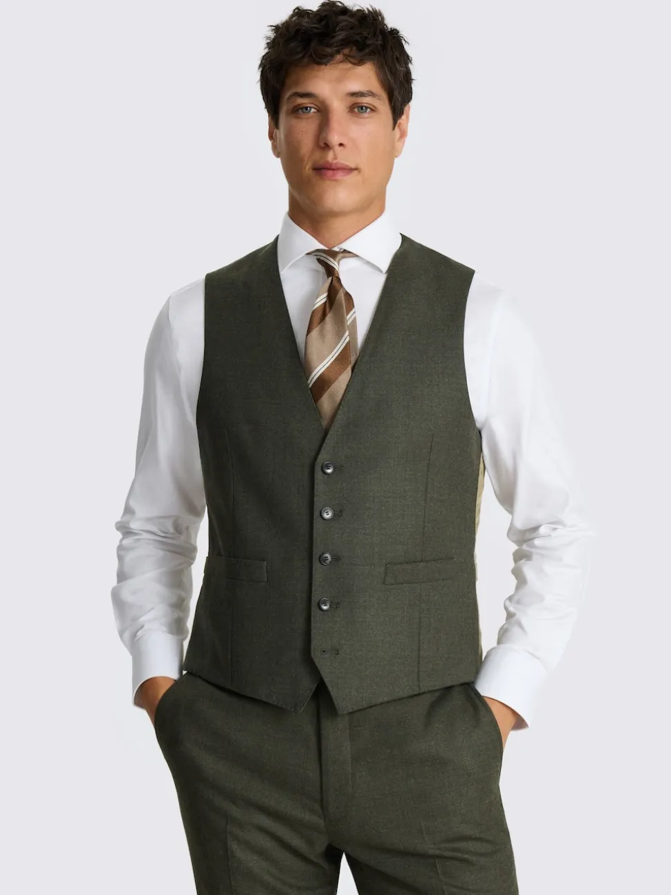 MOSS Army Green Tailored Performance Suit Waistcoat