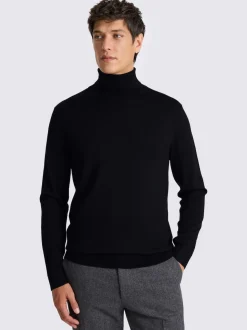 MOSS Black Merino-Blend Roll Neck Jumper