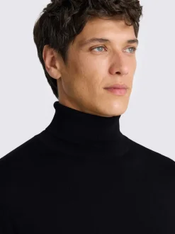 MOSS Black Merino-Blend Roll Neck Jumper