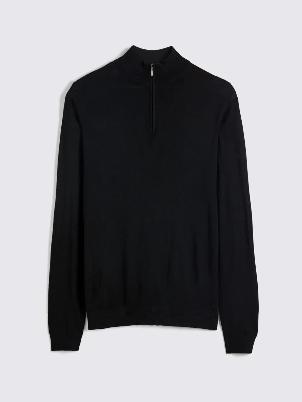 MOSS Black Merino-Blend Zip-Neck Jumper