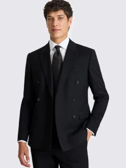 MOSS Black Slim Double Breasted Stretch Suit Jacket