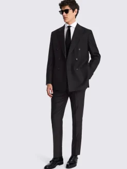 MOSS Black Tailored Double Breasted Twill Italian Suit Jacket