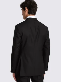 MOSS Black Tailored Double Breasted Twill Italian Suit Jacket