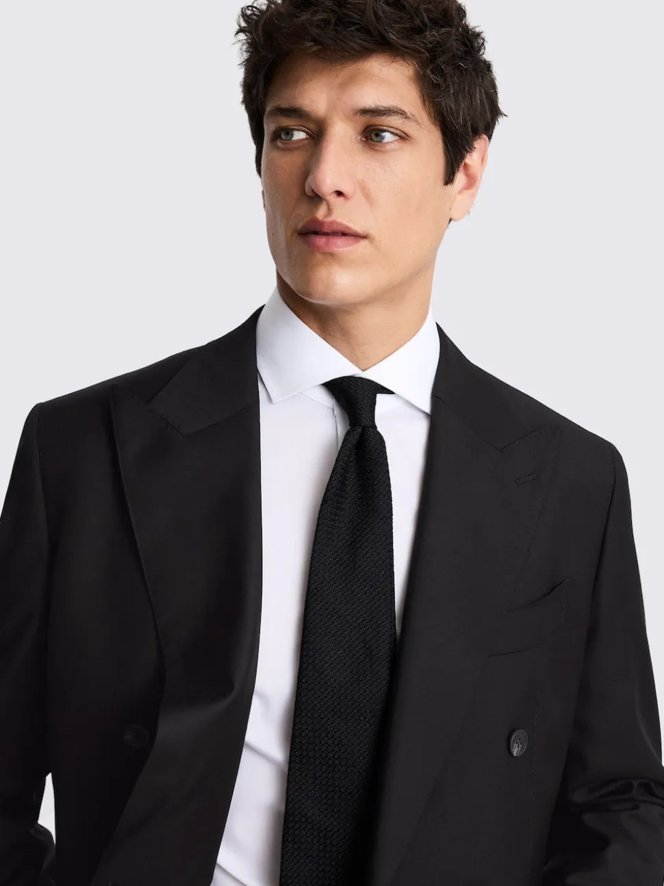 MOSS Black Tailored Double Breasted Twill Italian Suit Jacket