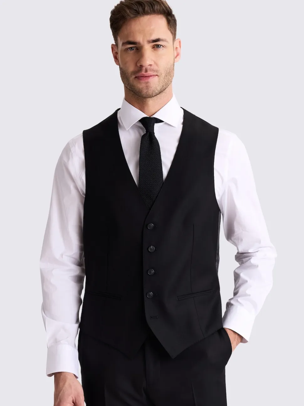 MOSS Black Tailored Regular Fit Stretch Suit Waistcoat