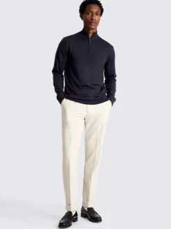 MOSS Blue Merino-Blend Zip-Neck Jumper