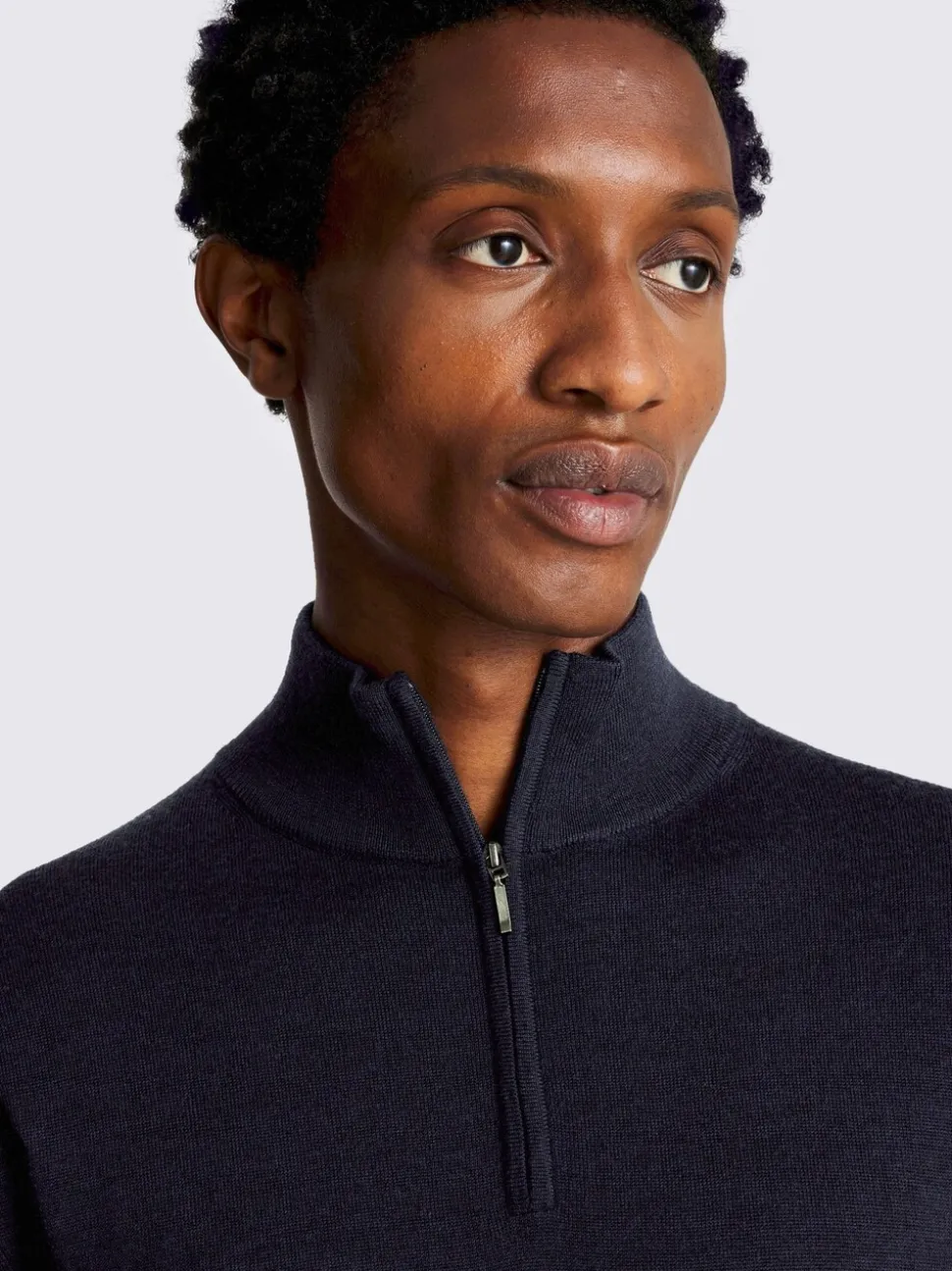 MOSS Blue Merino-Blend Zip-Neck Jumper