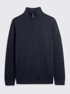 MOSS Blue Merino-Blend Zip-Neck Jumper