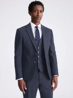 MOSS Blue Slim Donegal Tweed Suit Jacket