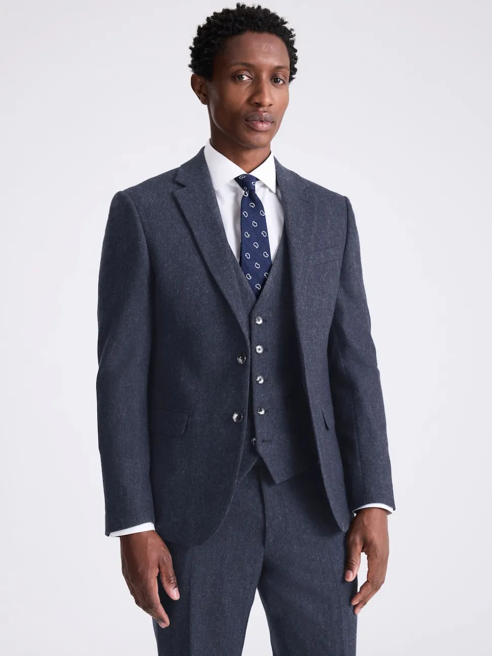 MOSS Blue Slim Donegal Tweed Suit Jacket