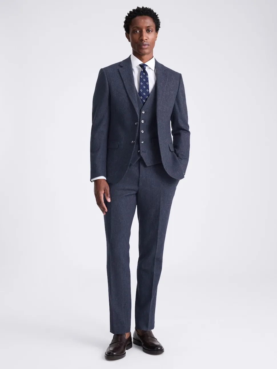 MOSS Blue Slim Donegal Tweed Suit Jacket