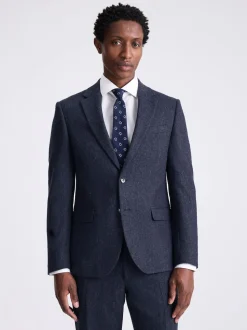 MOSS Blue Slim Donegal Tweed Suit Jacket