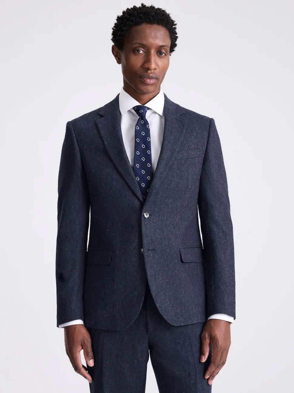MOSS Blue Slim Donegal Tweed Suit Jacket