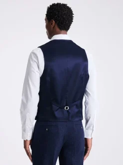 MOSS Blue Slim Donegal Tweed Suit Waistcoat