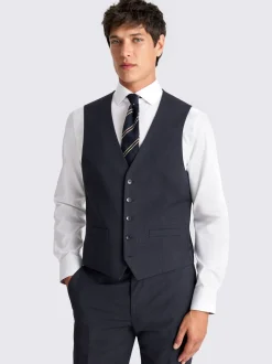 MOSS Blue Slim Fit Check Waistcoat