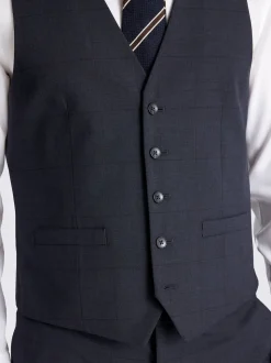 MOSS Blue Slim Fit Check Waistcoat