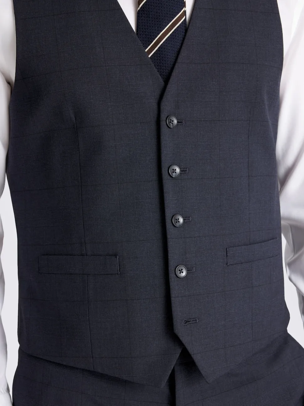 MOSS Blue Slim Fit Check Waistcoat