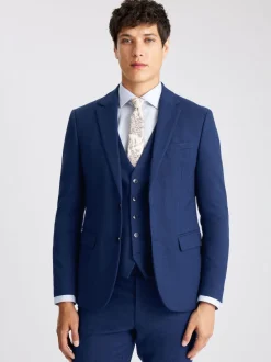 MOSS Blue Slim Slub Suit Jacket