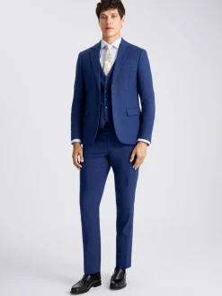 MOSS Blue Slim Slub Suit Jacket
