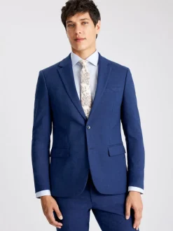 MOSS Blue Slim Slub Suit Jacket