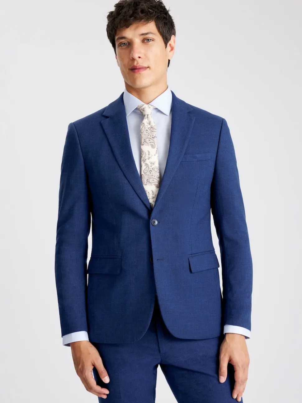 MOSS Blue Slim Slub Suit Jacket