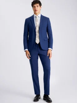 MOSS Blue Slim Slub Suit Jacket