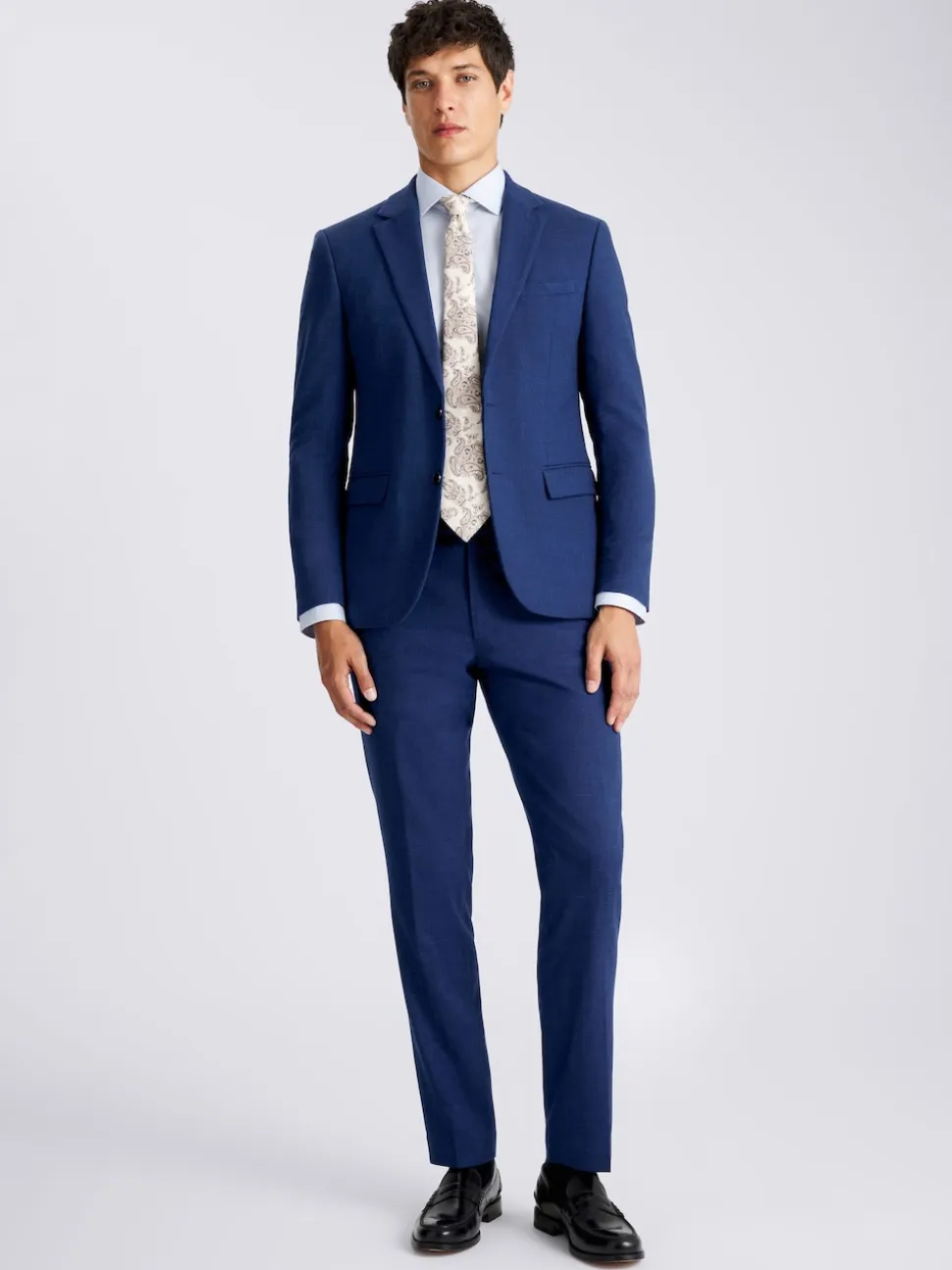 MOSS Blue Slim Slub Suit Jacket