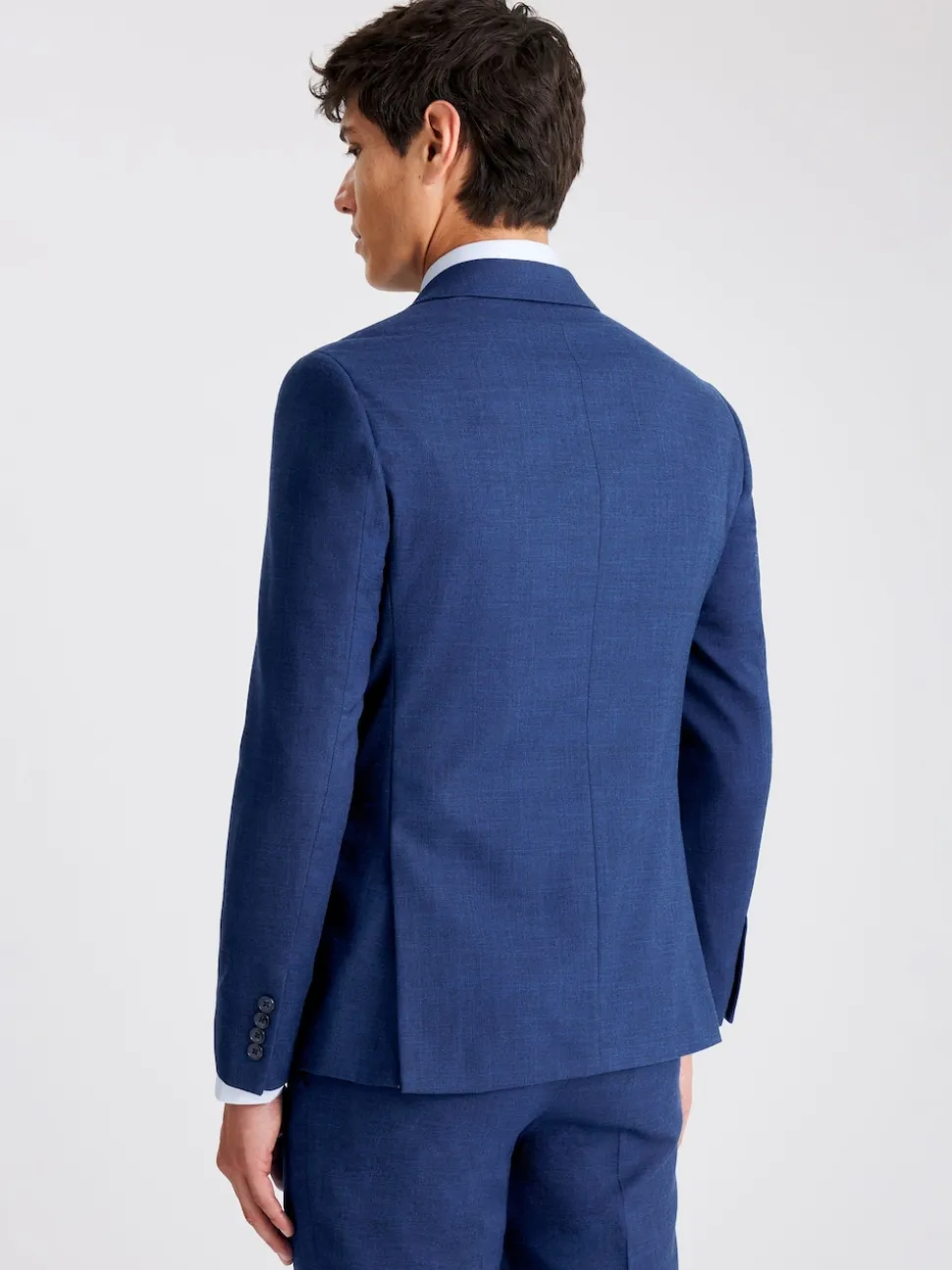 MOSS Blue Slim Slub Suit Jacket