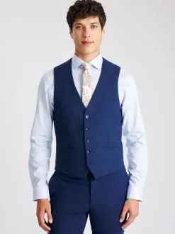 MOSS Blue Slim Slub Suit Waistcoat
