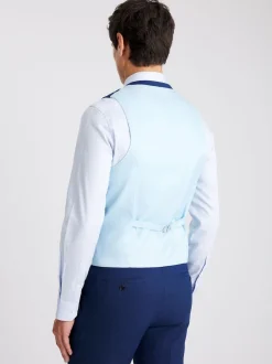 MOSS Blue Slim Slub Suit Waistcoat