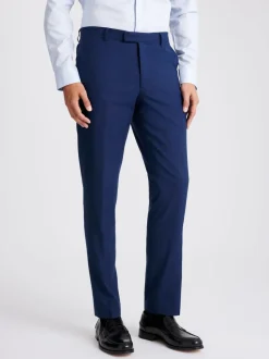MOSS Blue Slim Slub Suit Trousers