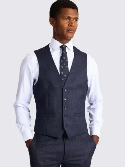 MOSS Blue Slim Twisted Suit Waistcoat