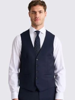MOSS Blue Tailored Fit Stretch Waistcoat