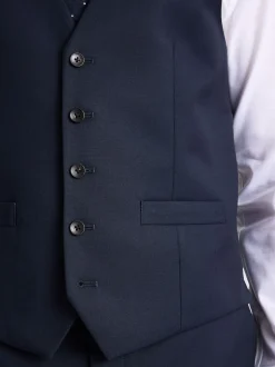 MOSS Blue Tailored Fit Stretch Waistcoat