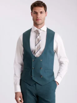 MOSS Blue Tailored Fit Teal Flannel Waistcoat