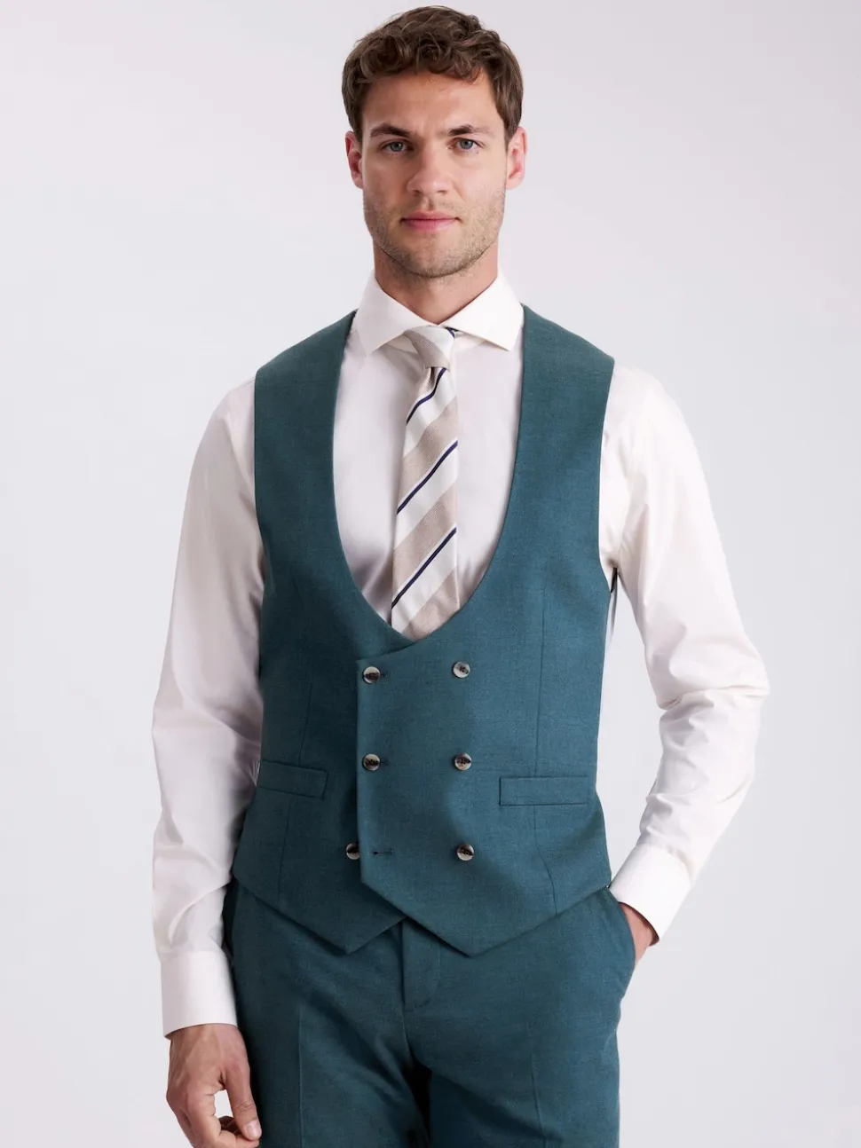 MOSS Blue Tailored Fit Teal Flannel Waistcoat