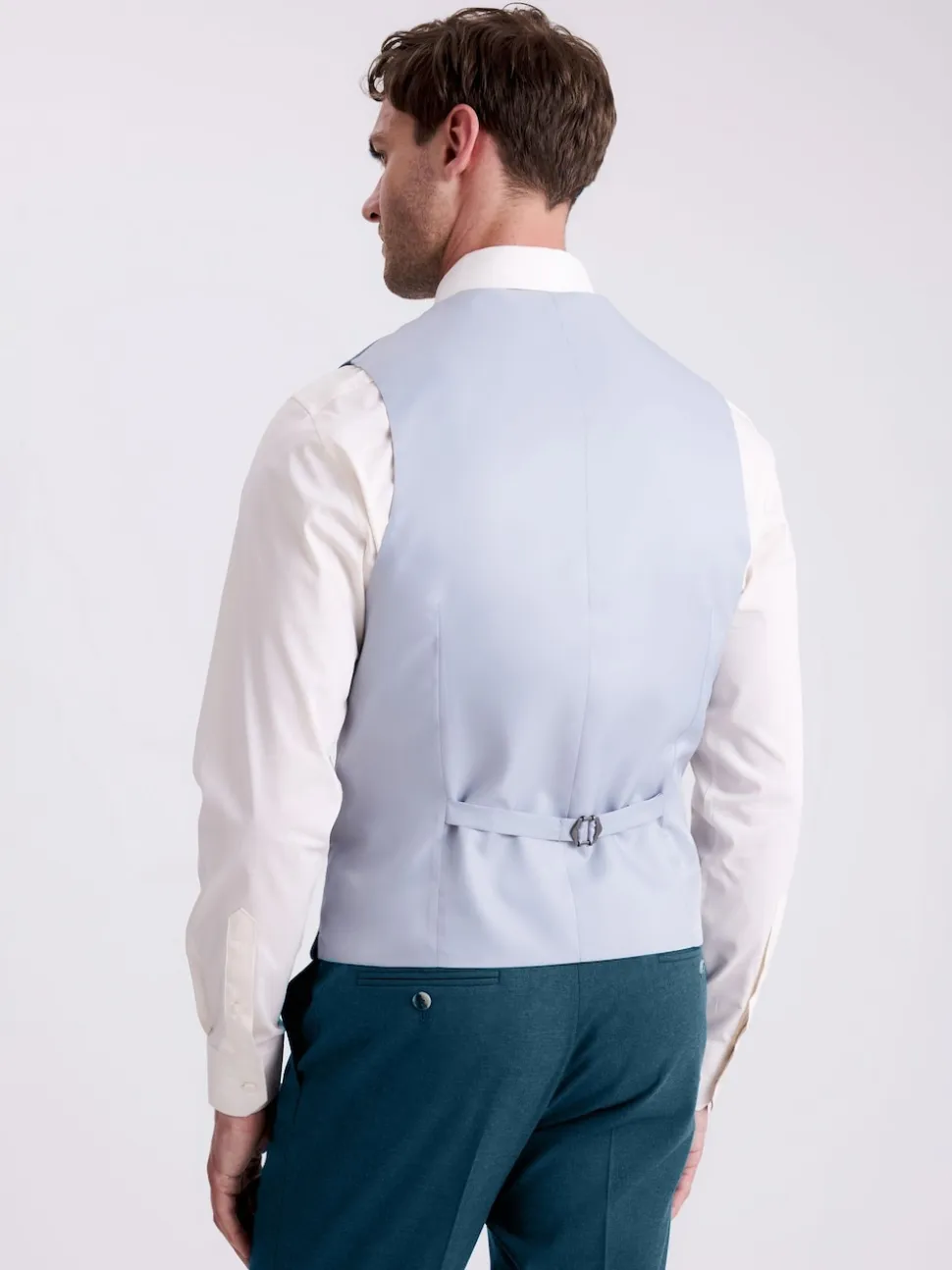 MOSS Blue Tailored Fit Teal Flannel Waistcoat