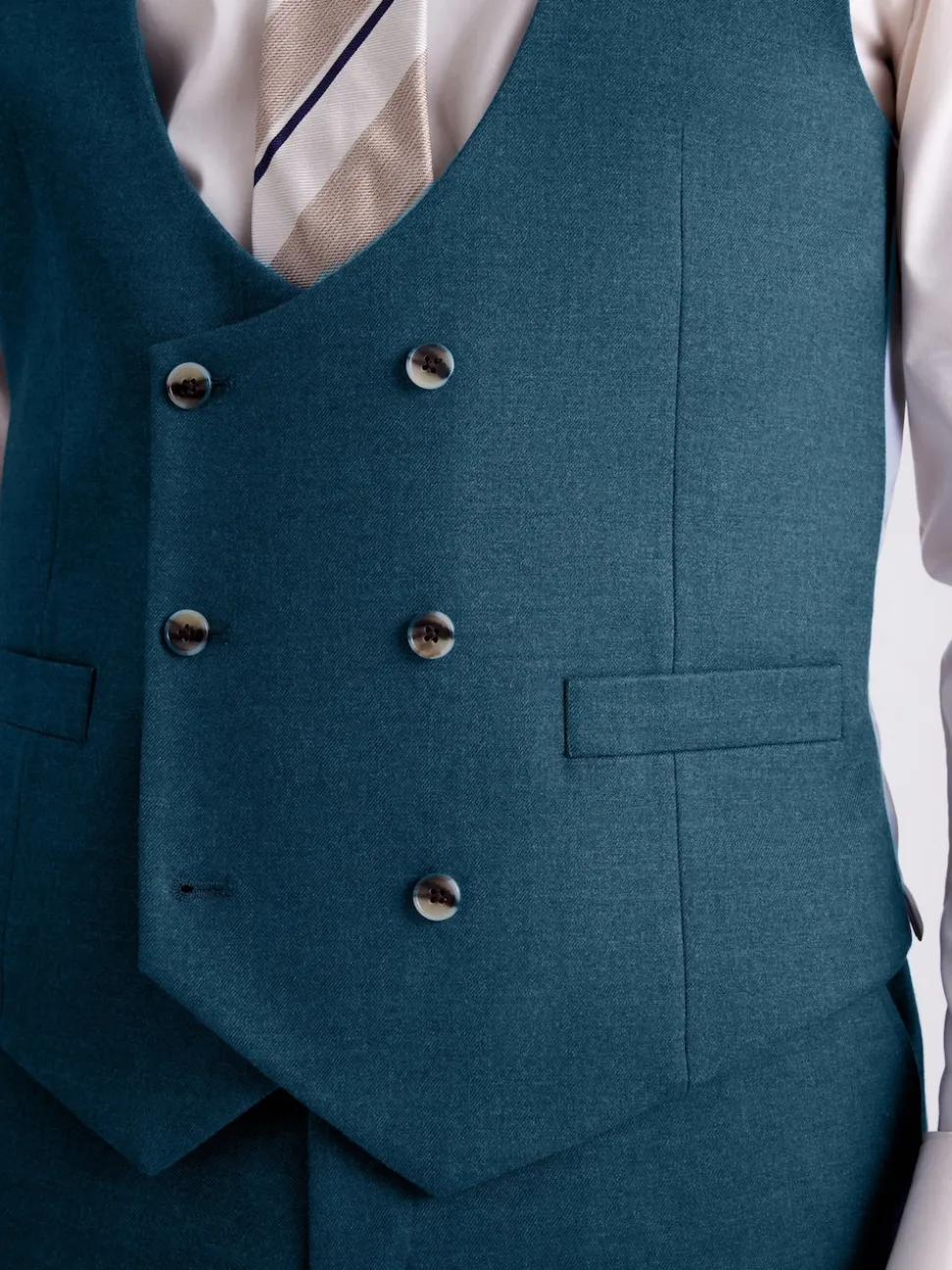 MOSS Blue Tailored Fit Teal Flannel Waistcoat