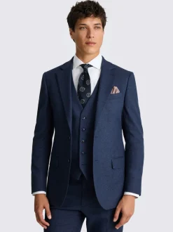 MOSS Blue Tailored Flannel Suit Jacket