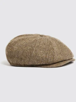 MOSS Brown Harris Tweed Herringbone Baker Boy Cap