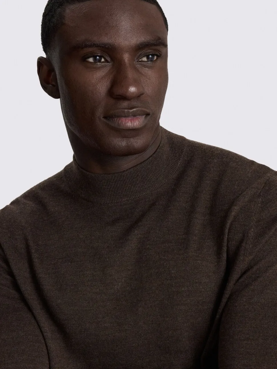 MOSS Brown Merino-Blend Mock-Neck Jumper