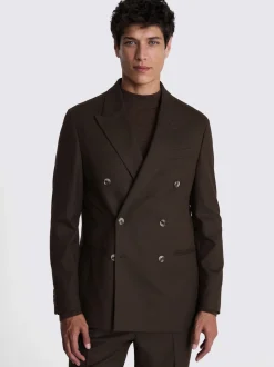 MOSS Brown Relaxed Flannel Double Breasted Suit Jacket