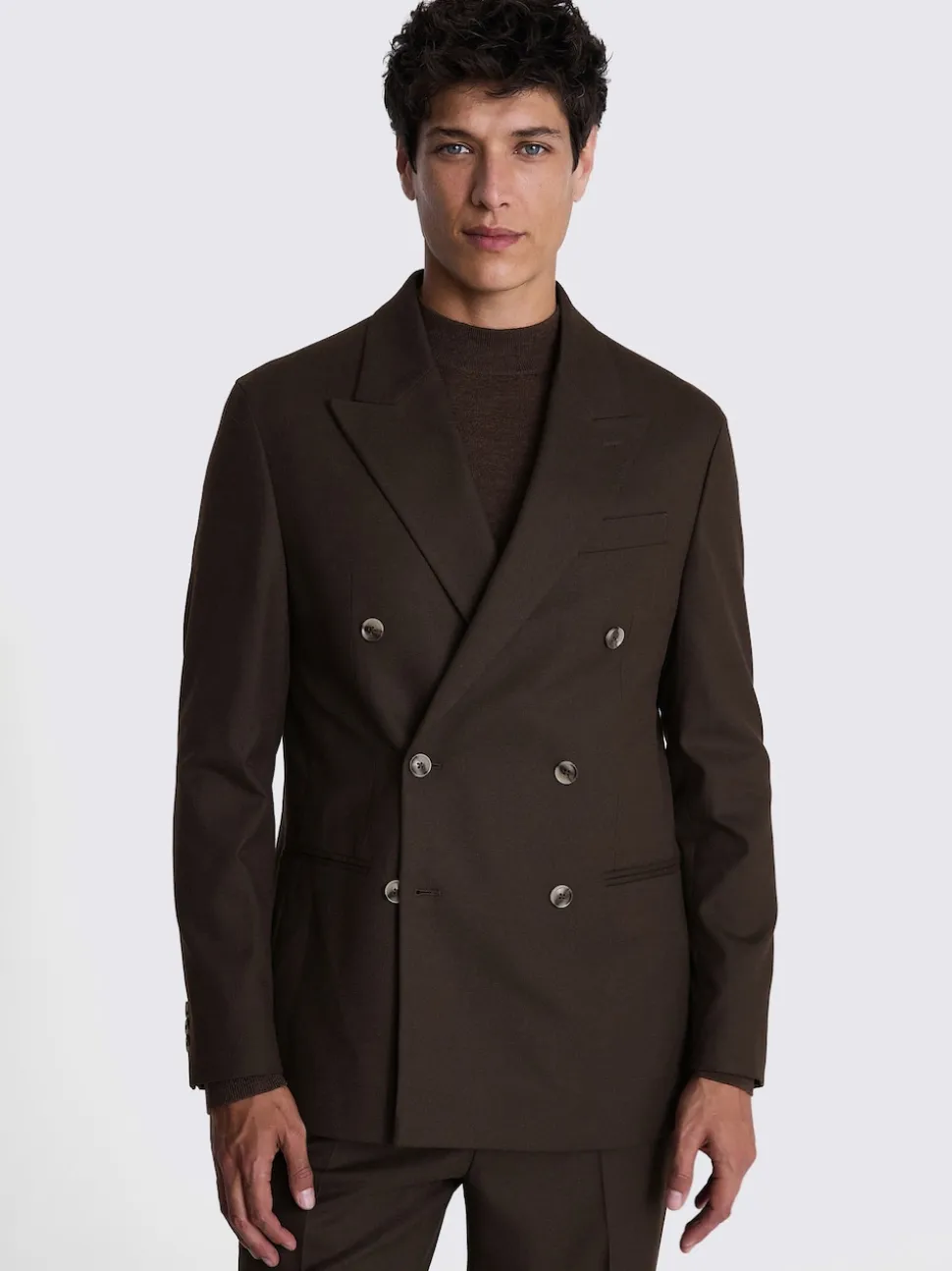 MOSS Brown Relaxed Flannel Double Breasted Suit Jacket