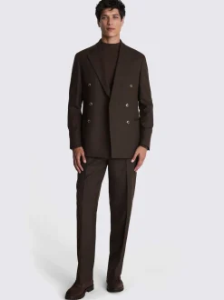 MOSS Brown Relaxed Flannel Double Breasted Suit Jacket