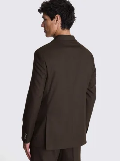 MOSS Brown Relaxed Flannel Double Breasted Suit Jacket