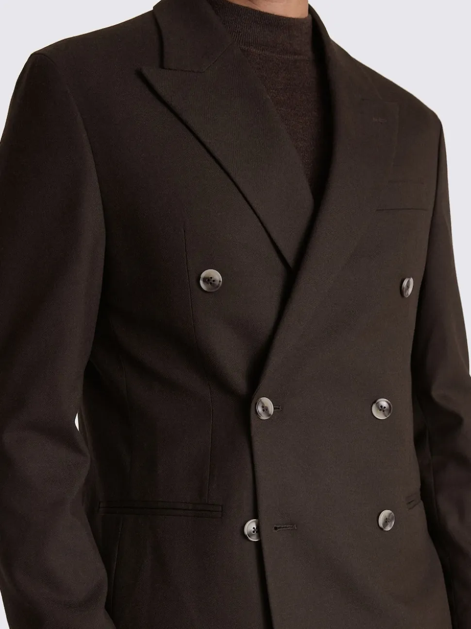 MOSS Brown Relaxed Flannel Double Breasted Suit Jacket