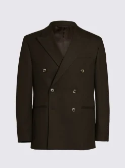 MOSS Brown Relaxed Flannel Double Breasted Suit Jacket
